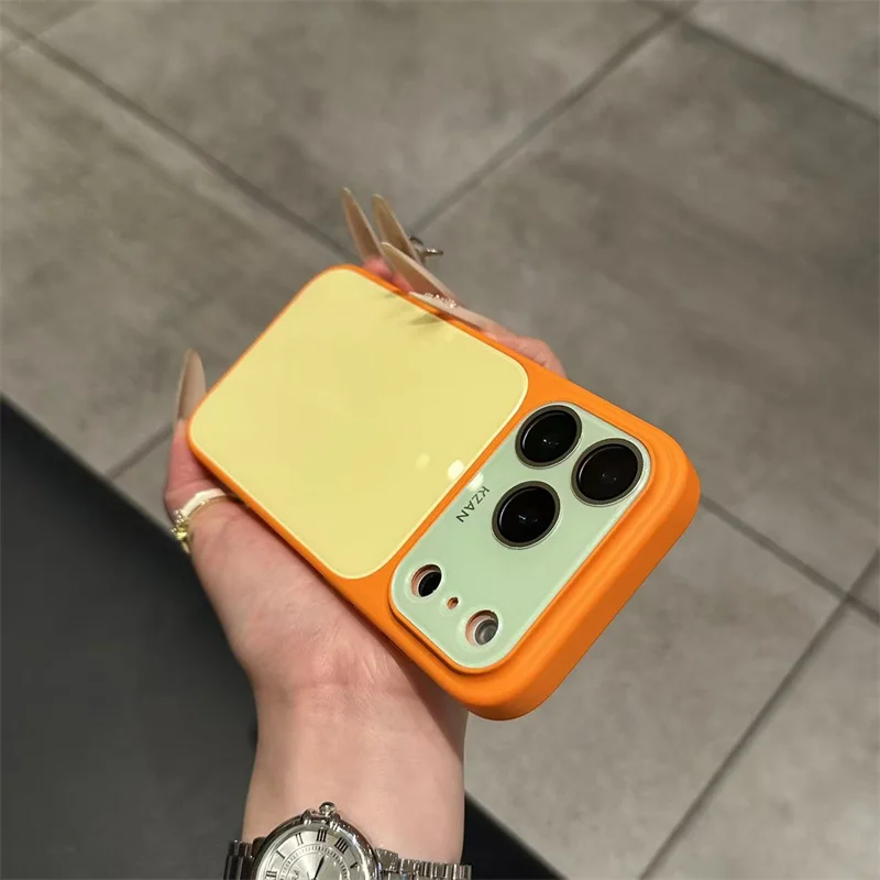 Vibrant Dopamine Color Block Liquid Skin Feel Shockproof Phone Case with Camera Lens Protection