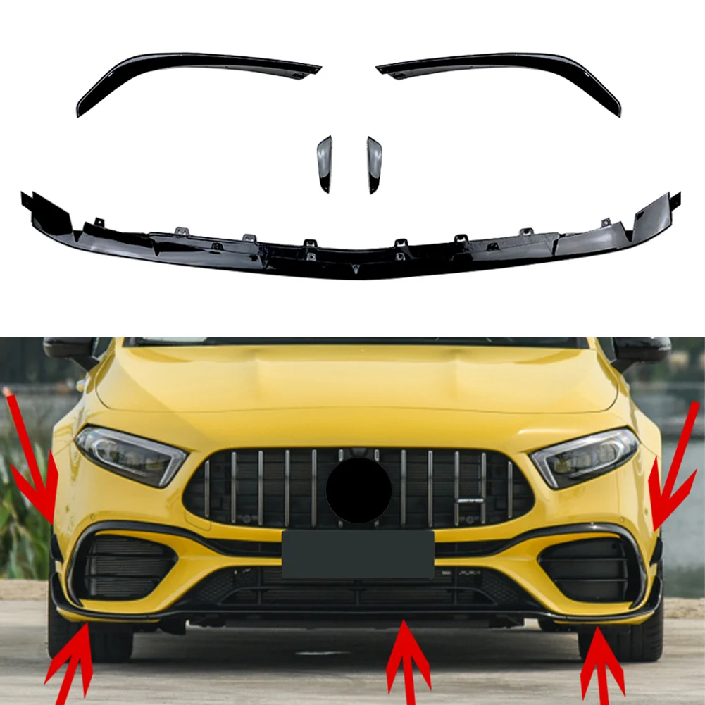 

5Pcs For Mercedes Benz A-Class W177 A45 AMG 2020 2021 Car Front Bumper Lip Spoiler Splitter Body Kit Canard Trim Glossy Black