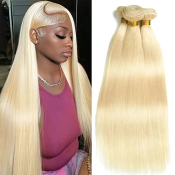 Blonde Bundles Human Hair 613 Straight Human Hair Bundles Brazilian Unprocessed Virgin Hair 3 Bundles 22 24 26 Inch Blonde #613 1