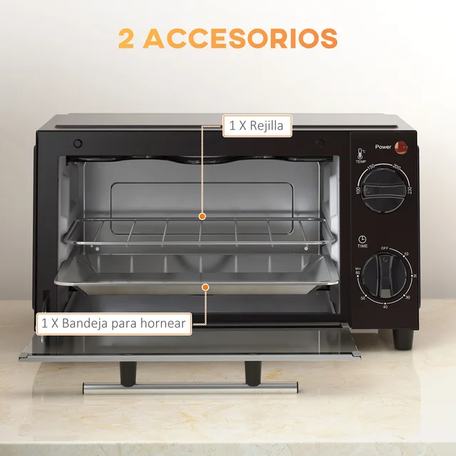 Mini forno elettrico HOMCOM 9L 50W con timer nero a temperatura regolabile 6