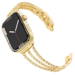 Luxury Diamond - Encrusted Metal Chain Watch Strap in Stainless Steel - 42 44 45 46 49 (Gold)
