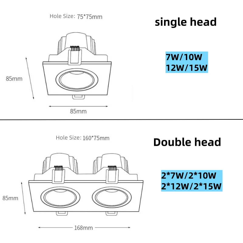 LED Downlight Recessed Dimmable Ceiling Lamp Spot lights COB Anti-Glare for Home Office Store Indoor