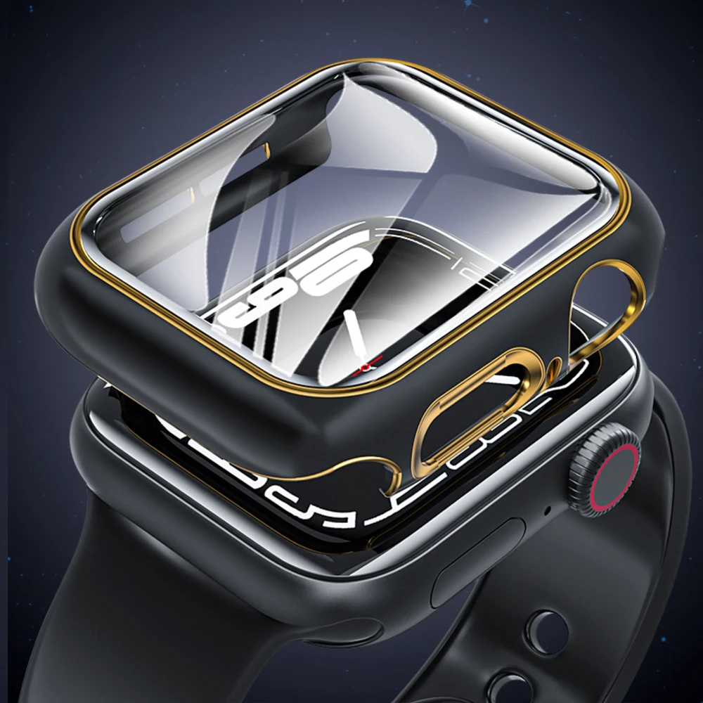 Premium Tempered Glass Screen Protector with Case for Apple Watch Accessories