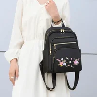 Fashion Nylon Backpack For Women Embroidery Design Student School Bag Leisure Travel Rucksack Popular Girl Commuting Sac A Dos 2