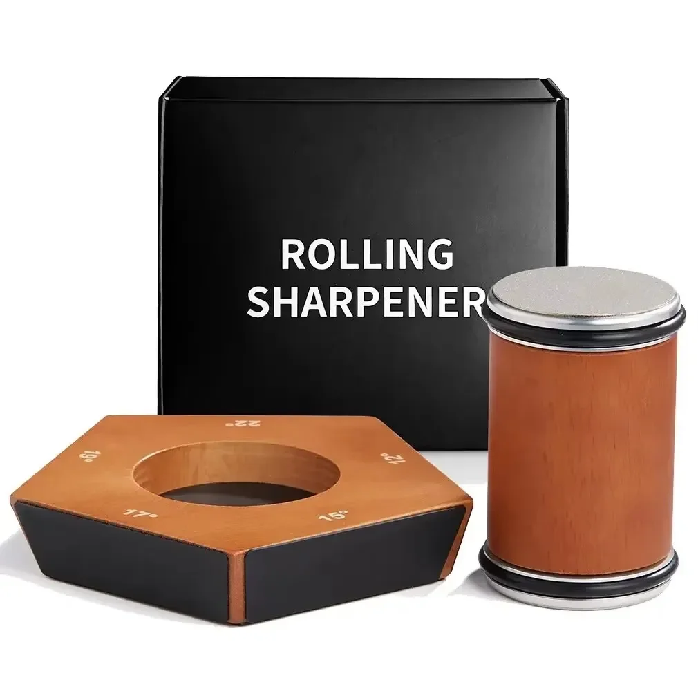 Multi-Angle Wooden Magnetic Knife Sharpener 12&deg;/15&deg;/17&deg;/19&deg;/22&deg; Non-Slip Roller Design For Kitchen Knives Universal & Durable