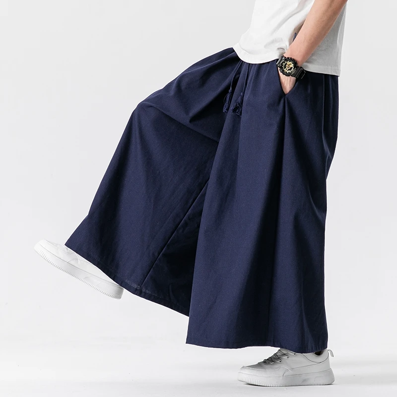 Description Picture 5 of itemChinese Style Loose Wide Leg Pants Men Spring Summer Cotton Linen Casual Trousers Mens Harajuku Vintage Elastic Waist Pants 5XL