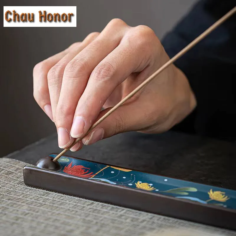 Color Enamel Ceramics Incense Sticks Holder Home Crafts Ornaments Incense Sticks Burner Interior Meditation Insence Burner Stand