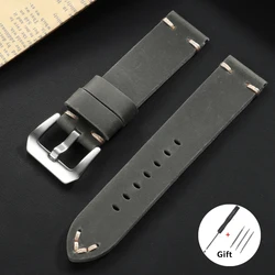 Vintage Leather Strap - Classic Business Band - 26mm (Grey)