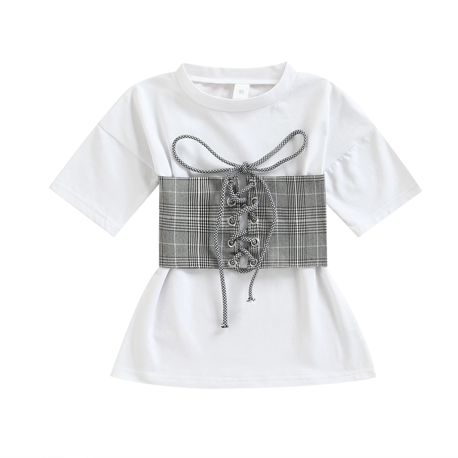 16years Toddler Baby Girl 2pcs Fashion Summer Dress Plaid Vest Top