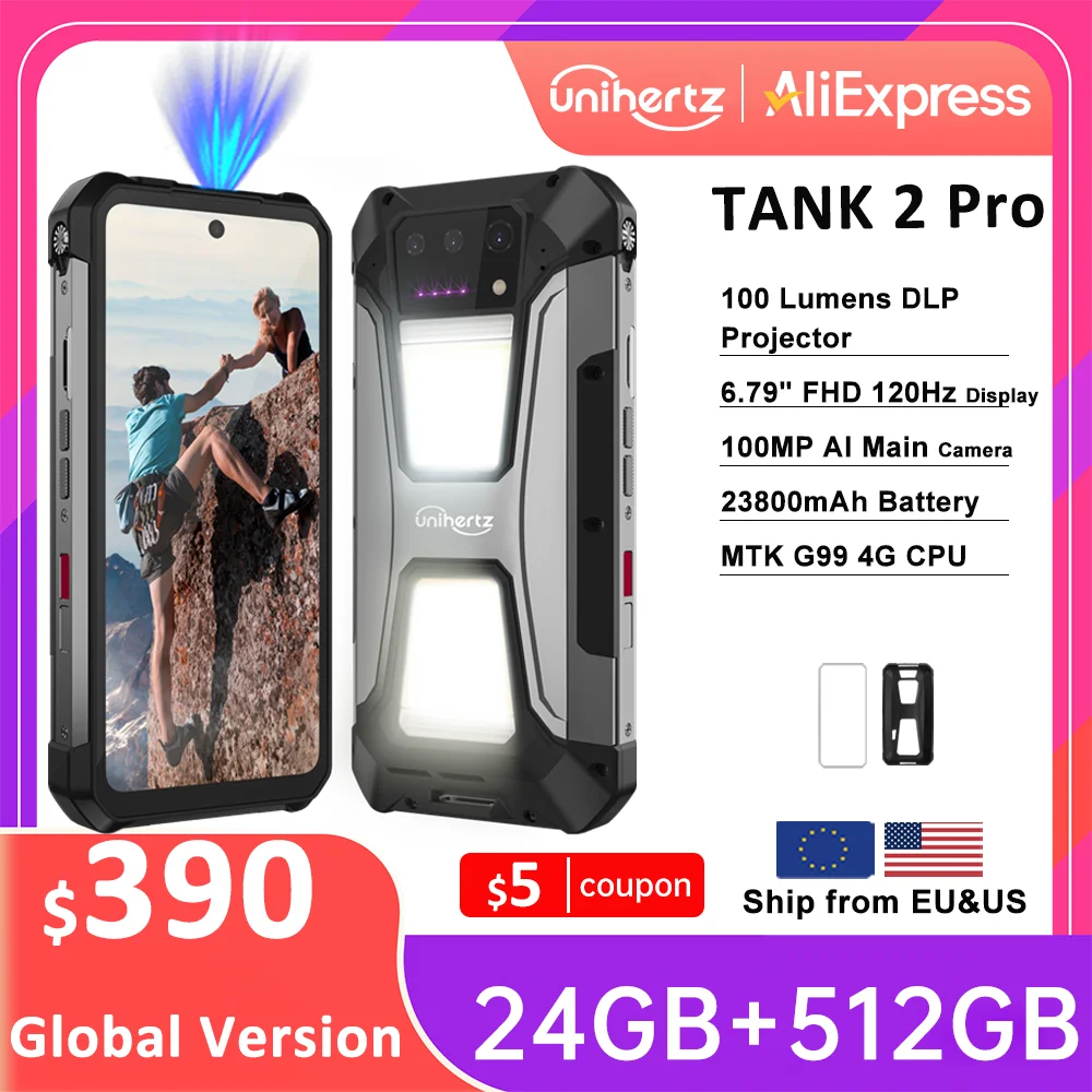 ユニヘルツ-プロジェクター付きの頑丈なスマートフォン,携帯電話,tank