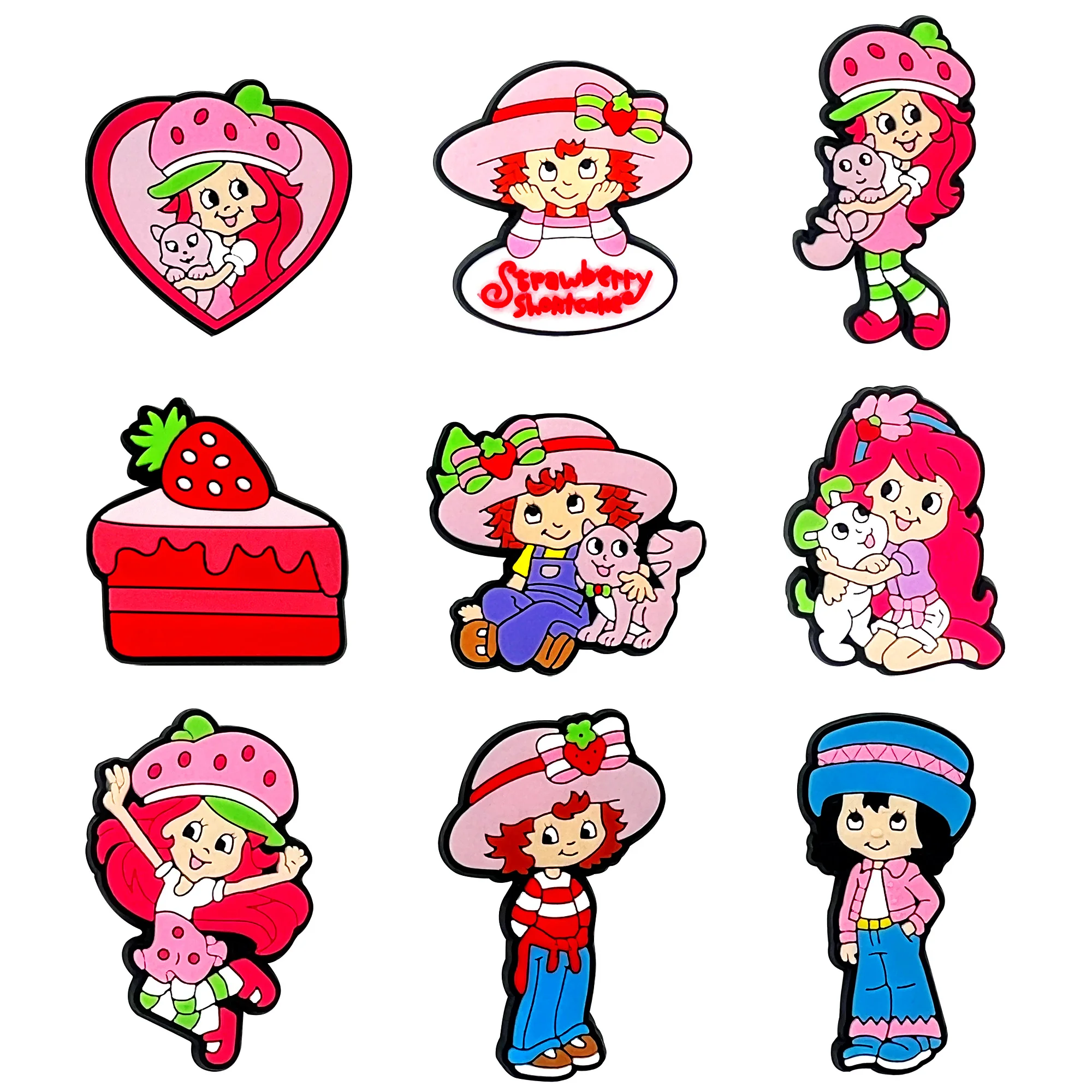 9pcs/set Cute Strawberry Girl Cartoon Series for Cartoon Shoe Charms Accessories DIY Decoration for Classic Clog Kids Gifts