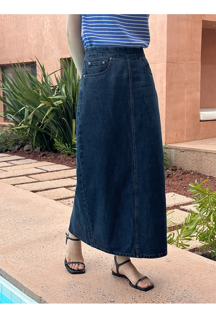 

Spring and summer women's casual solid color high waisted loose straight leg denim skirt