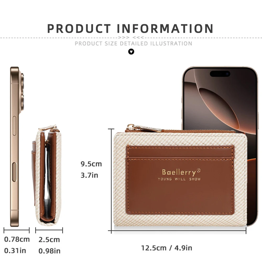 1Pcs/Baellerry Fashionable Zipper Wallet with Multiple Card Slots, Lightweight and Portable, Can Hold Banknotes and Coins, Suitable for Both Men and Women