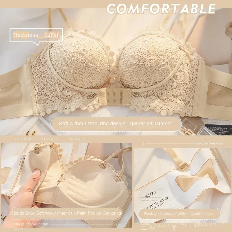 Push up Underwear Women's Small Breast Size Exaggerating Bra Breast Holding Anti-Sagging Lace Bra 3