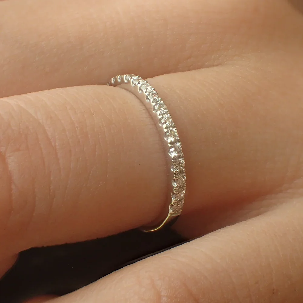 1.5mm Micro Pave Eternity Band All Moissanite Diamond Rings 925 Sterling Silver Plated 18k Gold Half Eternity Ring for Women 3