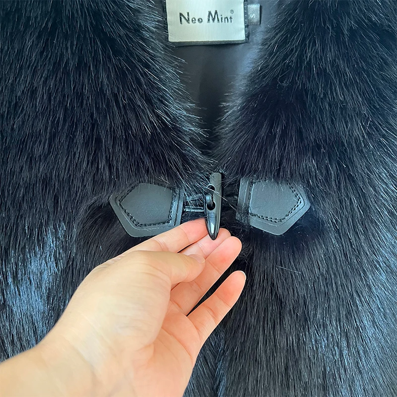 Brand Horn Buttons Long Faux Mink Fur Vest Tops Women Winter Sleeveless Overcoats Luxury Ladies Shaggy Waistcoat Gilets Casaco