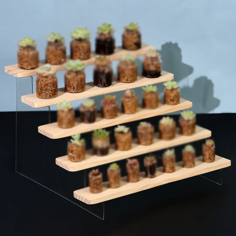 Acrylic Wood Display Stand Kit Figures Lipstick Powder Desktop Cosmetics Shelf Rack Makeup Holder Ladder Organizer Shelf 6