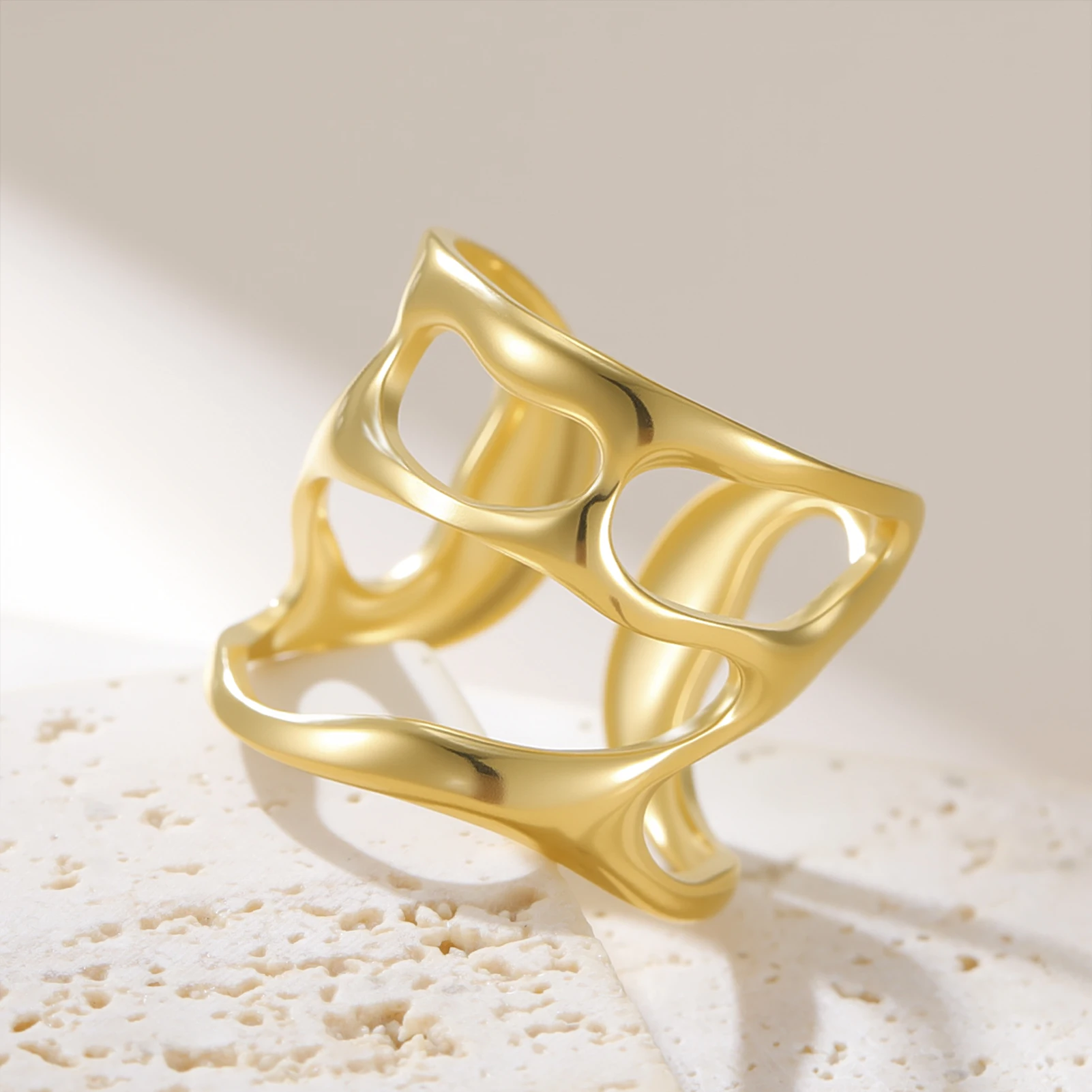 COOLTIME Edelstahl Wasserdicht Ring Mode Vergoldet Unregelmäßige Hohl Offene Ringe Multi-schicht Anillos Schmuck