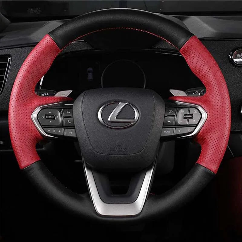 

Hand Stitch Non-slip Red Black Leather Car Steering Wheel Cover For Lexus NX 250 NX260 NX350 NX350h NX450h+ 2022 2023 Interior