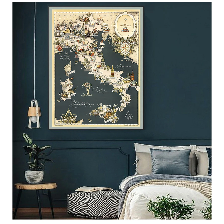 Adventure Maps Europe Retro Canvas Paintings Kraft Poster Wall Stickers Home Decor Family Gift 1949 Vintage Map Of Italy Food