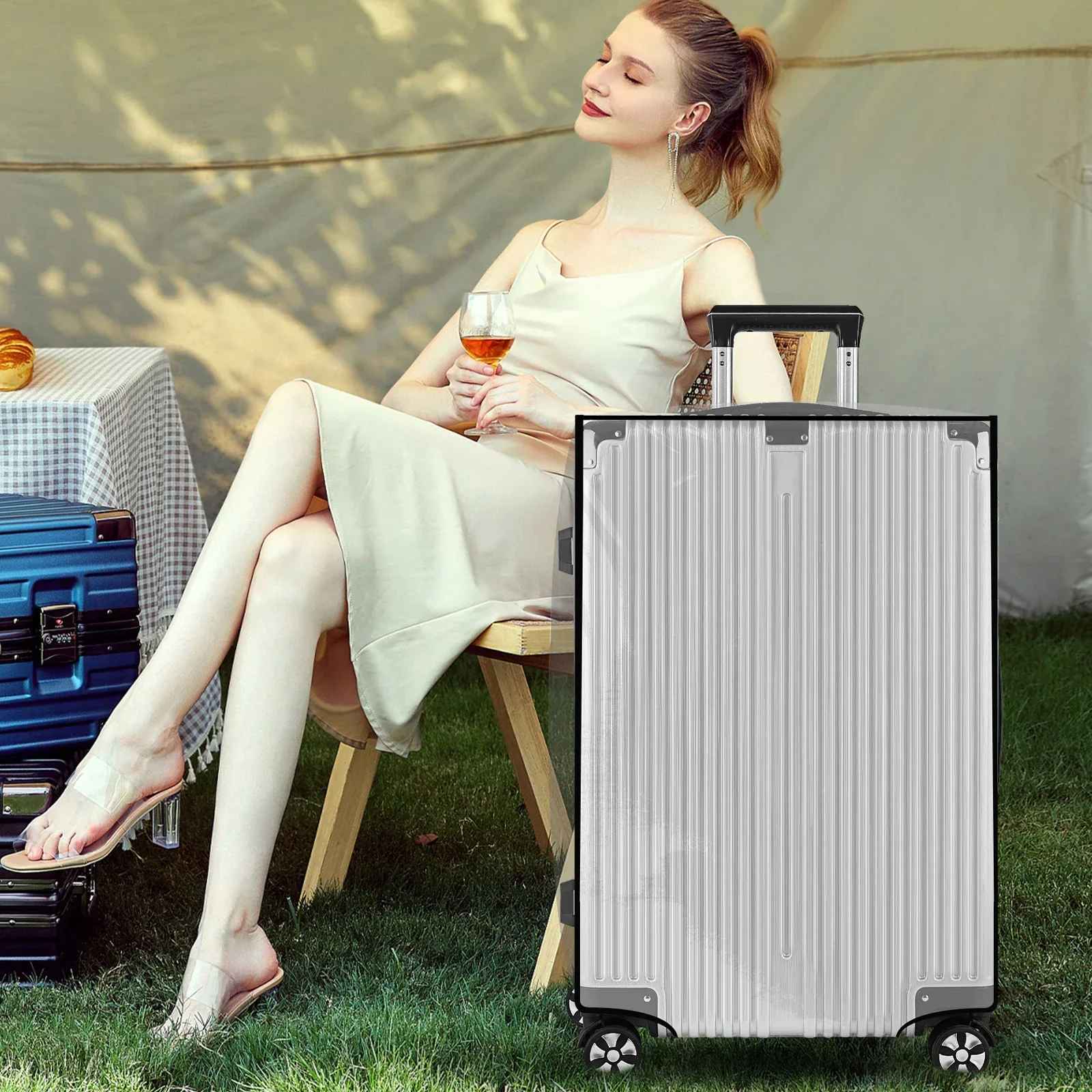 NEW PVC Luggage Cover Clear Suitcase Cover with Handle Opening 15.7&times;33.9 Inch Transparent Travel Luggage Protector