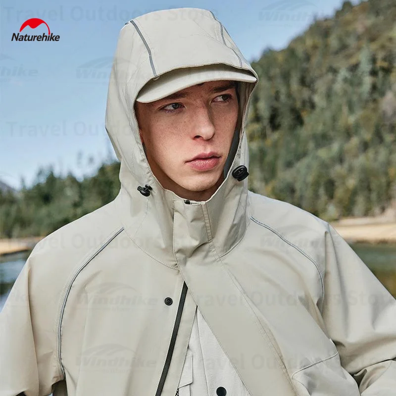 Naturehike Black Raincoat with Reflective Strip Fashion Adult