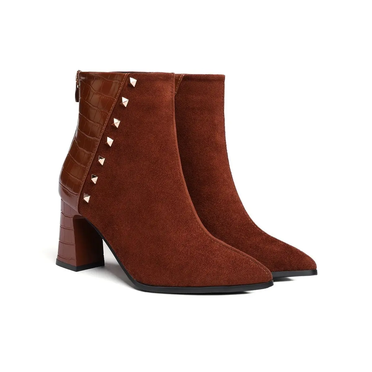 

Бесплатная доставка, женские низкие ботинки, ботинки из искусственной кожи и замши с пряжками, закрытые весенние ботинки на квадратном массивном каблуке с застежкой-молнией сзади