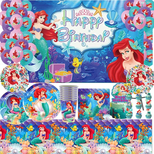 The Little Mermaid Princess Ariel Tableware Set Girl Birthday Decorations  Balloon Paper Plate Cup Tablecloth Party Supplies - AliExpress