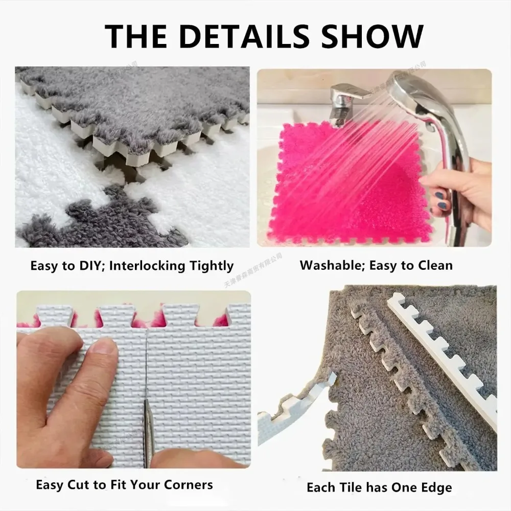 20Pcs Plush Baby Play Mat 30x30cm Soft Puzzle Crawling Pad Interlocking Floor Rug Carpet Mat for Children's Room Nursery Bedroom