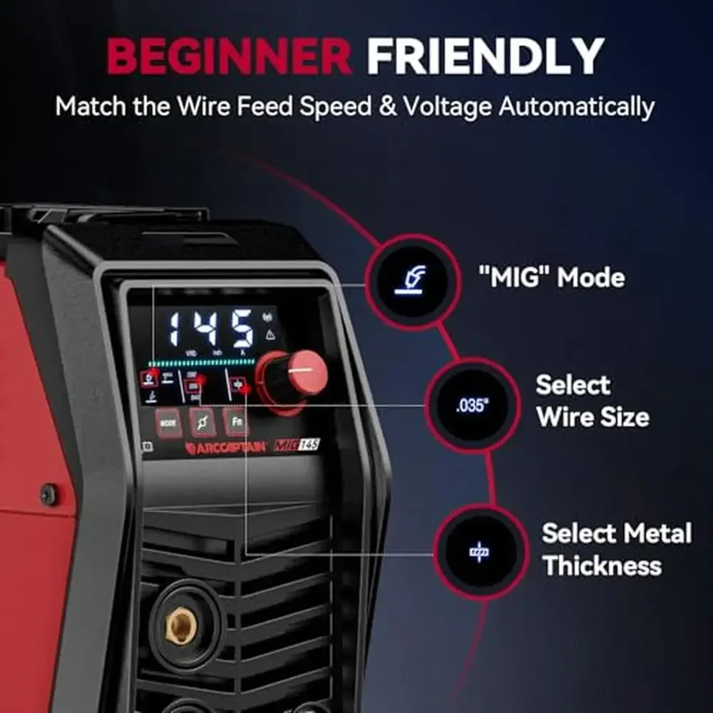 145A 3-in-1 Welder LED Display Portable App Control Flux Core MIG Welder 5