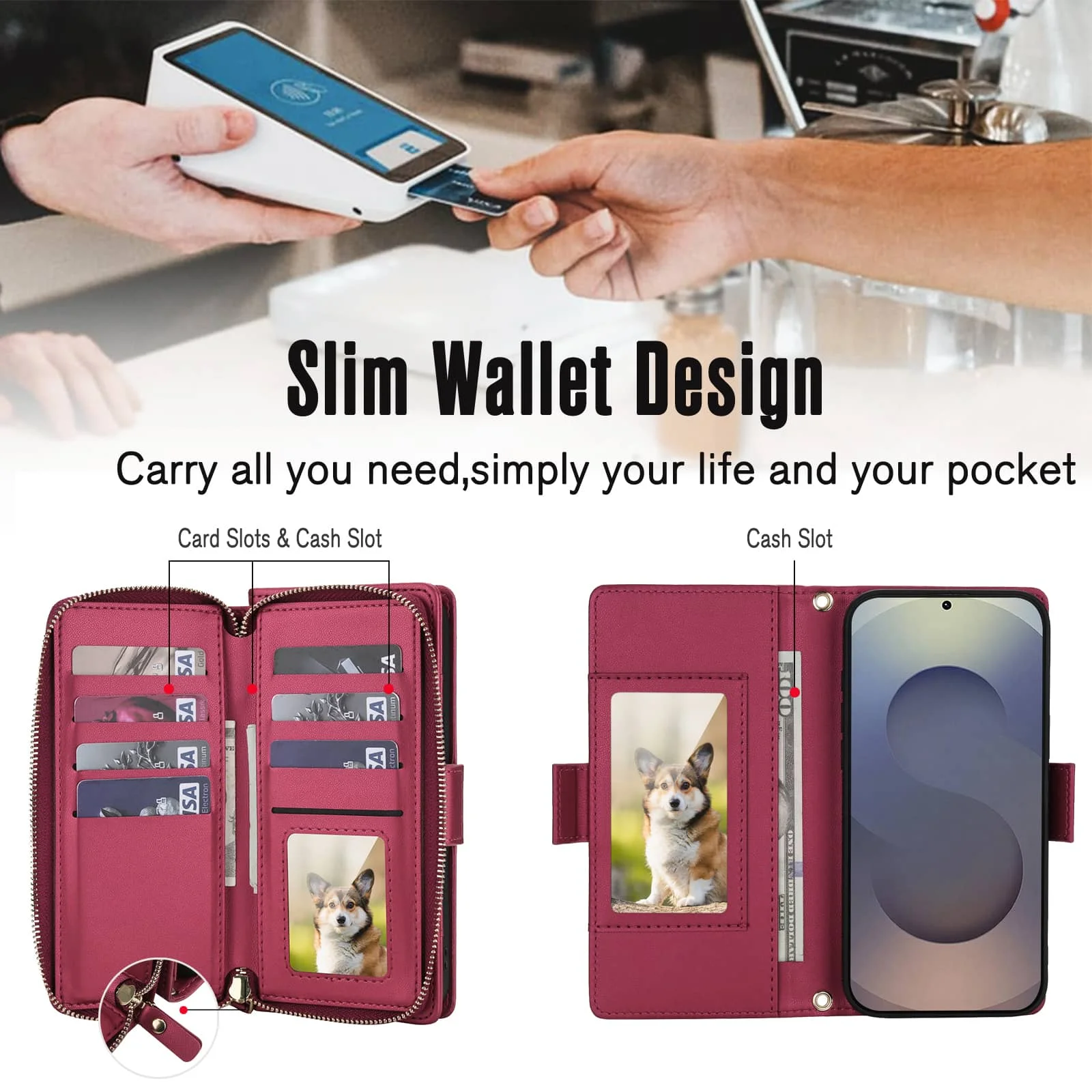 Crossbody Wallet Case with RFID Blocking and Zipper Purse - Card Holder Flip Cover