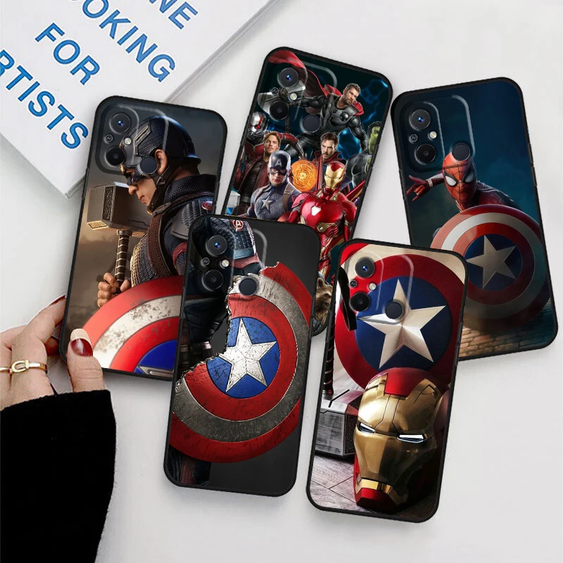 

Captain America Marvel For Xiaomi Redmi 12 12C 11 A1 Plus 10 10X 9T 9C 9C 8 4G 5G Silicone TPU Soft Black Phone Case Coque Capa