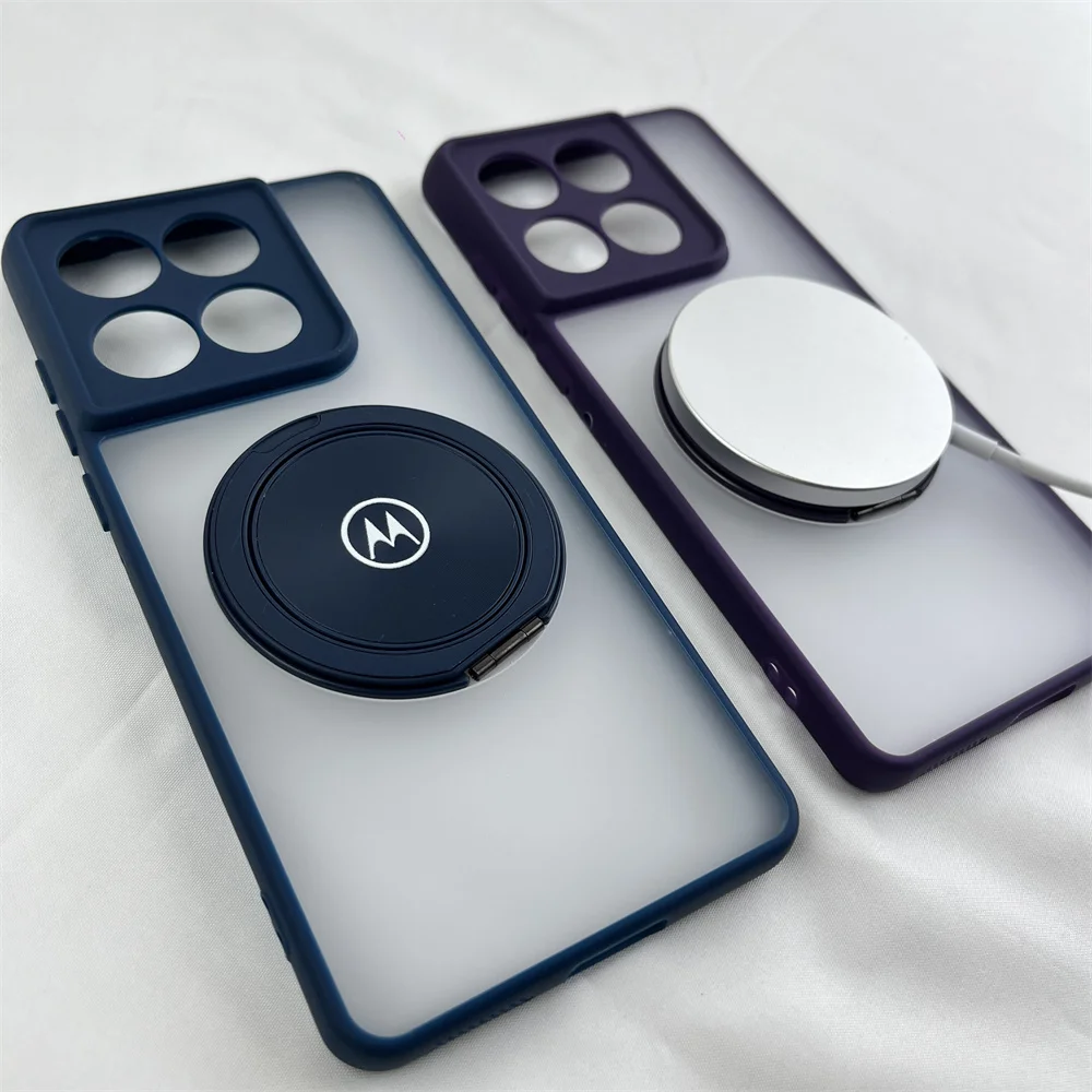 Transparent Frosted Silicone Frame Case with Magnetic Rotating Ring Bracket