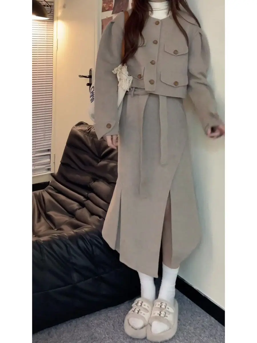 

College Style Design Casual Women's Suit Jacket Skirt Cold High-end Spring and Autumn Elegant Office Lady Suit Coat Long Skirt