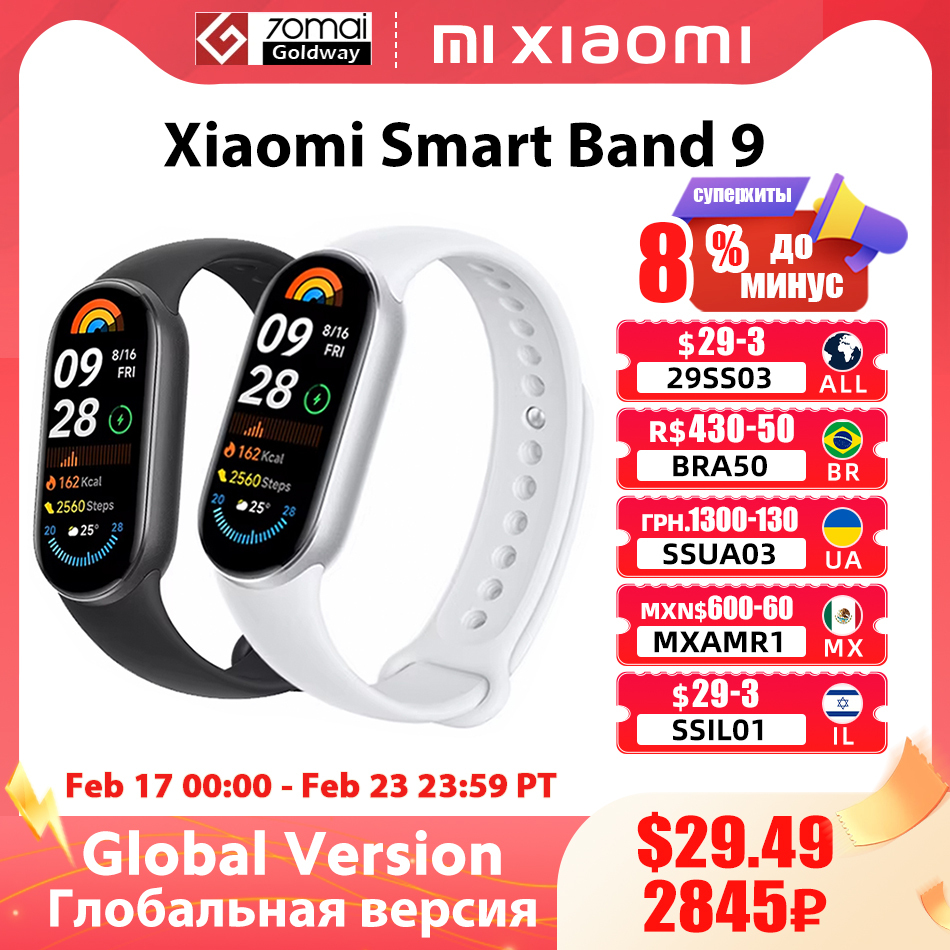  Global Version Xiaomi Band 9 Mi Smart Bracelet 9 Color AMOLED 1.62" Ultra 21 Days Battery Life Miband Wrist Watch Blood Oxygen 