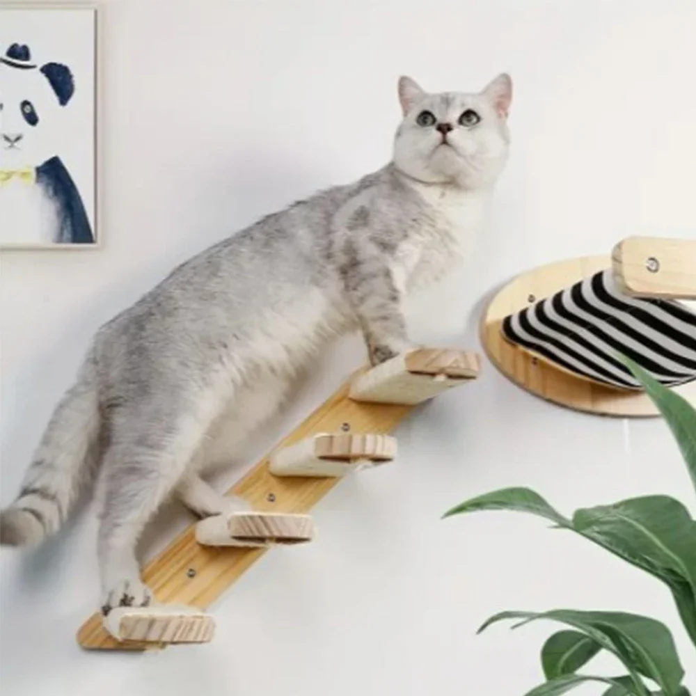 Deluxe Wall-Mounted Cat Activity Center with Climbing Ladder, Hammock, and Sisal Post