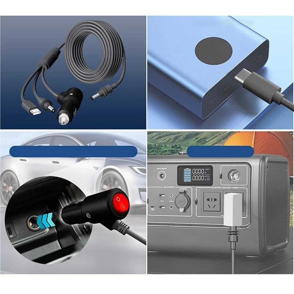 2/3/5M For Starlink Mini 3 in 1 With Switch Type-C/DC Power Cable Cord For Starlink Mini Car Cigarette Lighter Plug and DC Male power cable