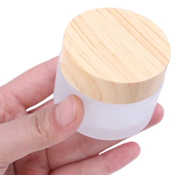 1/5PC 5g 10g 15g 30g 50g Frosted Glass Jar Skin Care Eye Cream Jars Pot Refillable Bottle Cosmetic Container With Wood Grain Lid - Thumbnail 5