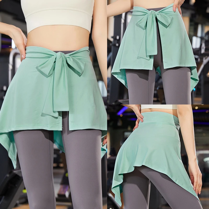 Women Tennis Self-Tie Athletic Sports Yoga Short Skirt Anti-Shine Fart Curtain Strap One Piece Skirt Outside Hip Towel