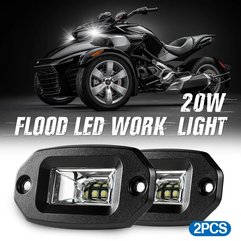 MICTUNING 2pcs 20W LED 작업 표시 줄 플러시 마운트 LED 홍수 Offroad 4x4 지프 ATV UTV SUV 트럭 보트에 대 한 자동 안개 램프 운전