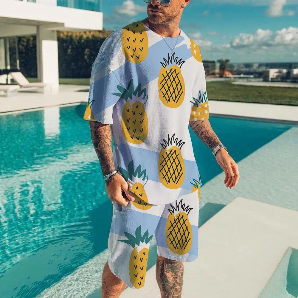 

Summer Loose T-shirt & Shorts Set Fashion 2 Piece Suits For Men Clothing Casual Pullovers Short Sleeve Sportswear Vacation Suits