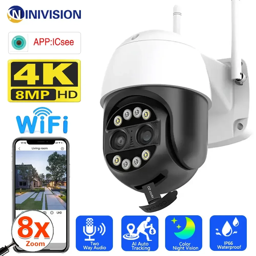 

8MP 4K PTZ IP Camera 8x Zoom Dual-Lens Human Detect CCTV 4MP Outdoor Waterproof External Wifi Surveillance Camera ICSEE