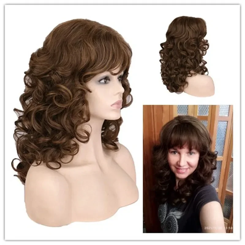 

6Style Drag Queen Long Black Brown Gloden Wavy Synthetic Hair Wig with bangs Heat Resistant Cosplay Wigs