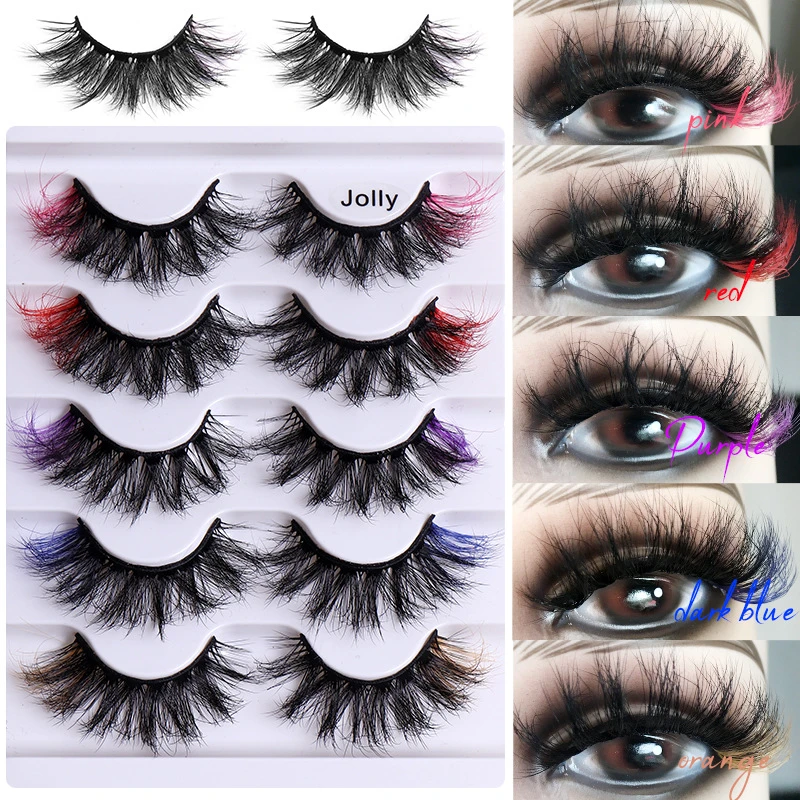 5 Pairs Of Color False Eyelashes Multilayer Thick Cross Mink Eyelashes