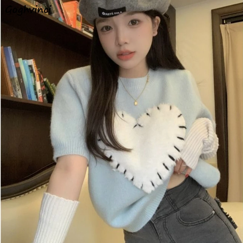 

Pullovers Woman Spliced Love Casual Korean Style Streetwear All-match Spring Harajuku Fashion Cute Design Cozy New Lady Elegant