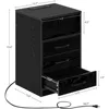 Nightstand with Wireless Charging Station and LED Lights, End Side Table with 3 Drawers and Open Compartment, Nightstand 2