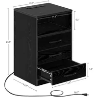 Nightstand with Wireless Charging Station and LED Lights, End Side Table with 3 Drawers and Open Compartment, Nightstand 2