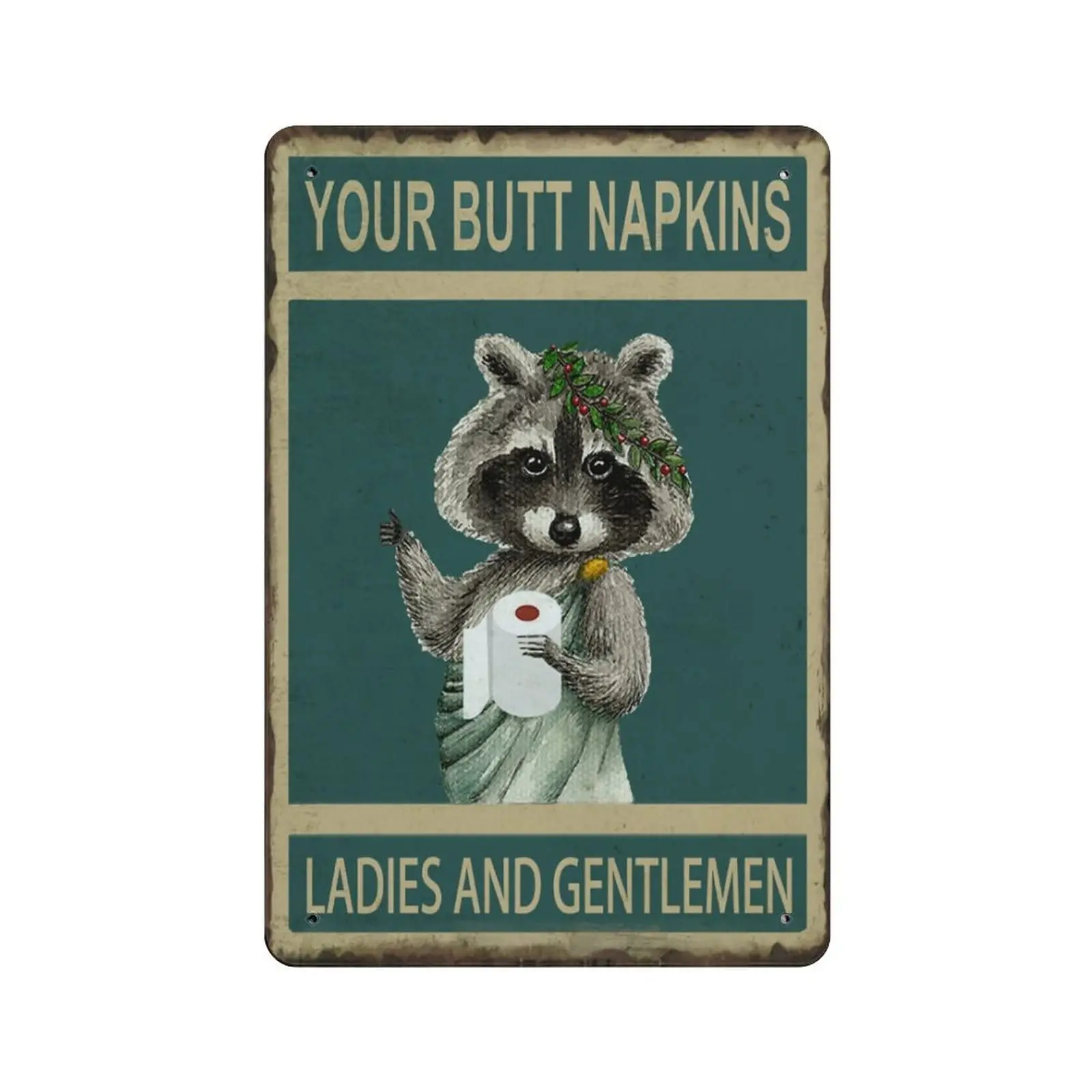 

Funny Raccoon with Toilet Paper Funny Bathroom Signs Poster Retro Metal Tin Sign Vintage Sign for Home Bar Coffee Wall Decor Toi