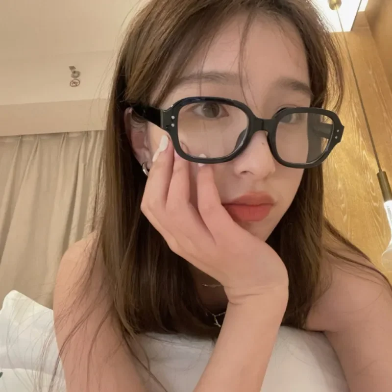 Retro Transparent Myopia Glasses Red Square Thick Frame Glasses 0 To -4.0 Anti Blue Light Myopia Glasses Neutral Glasses 3