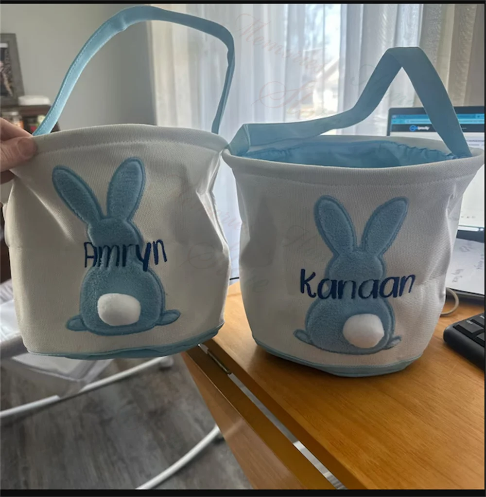 

Cute Easter Basket Custom Embroidered Name Easter Bunny Basket for Kids Personalized Name Boys Girls Easter Gift Easter Egg Hunt